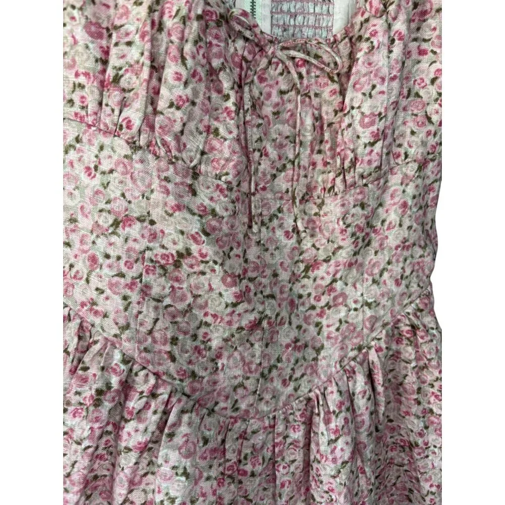 Reformation Daria Print Linen Mini Dress in Pink Combo Size 6 New With Tags - Picture 9 of 13